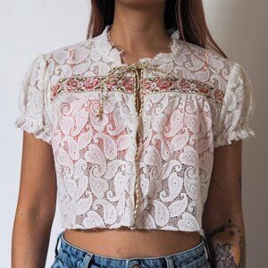 Raw Edge Lace Crop Cardigan
